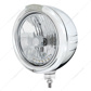 SS Classic Embossed Stripe Headlight Housing & H4 With 6 Amber LED & Dual Mode LED Signal -Clear Lens