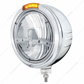 Stainless Steel Bullet Embossed Stripe Headlight 5 LED Bulb & Dual Mode LED Signal - Amber Lens