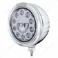 Stainless Steel Bullet Embossed Stripe Headlight 11 LED Bulb & Dual Mode LED Signal-Clear Lens