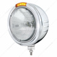 Stainless Steel Bullet Embossed Stripe Headlight H6024 & Dual Mode LED Signal - Amber Lens