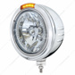 Stainless Steel Bullet Embossed Stripe Headlight H4 With Amber LED & Dual Mode LED Signal - Amber Lens