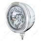 Stainless Steel Bullet Embossed Stripe Headlight H4 With Amber LED & Dual Mode LED Signal - Clear Lens