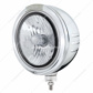 Stainless Steel Bullet Embossed Stripe Headlight Crystal H4 & Dual Mode LED Signal-Clear Lens