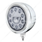 Stainless Classic Embossed Stripe Headlight Housing With 11 LED Crystal 7" Round Headlight