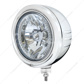 Stainless Classic Embossed Stripe Headlight Housing With 34 Amber LED Crystal Halogen Headlight