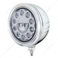 Stainless Bullet Embossed Stripe Headlight Housing With 11 LED Crystal 7" Round Headlight