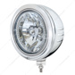 Stainless Bullet Embossed Stripe Headlight Housing With 34 White LED Crystal Halogen Headlight