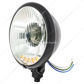 Black 5-3/4" Motorcycle Headlight H4 Bulb With 5 Amber LED - Bottom Mount