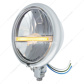 Chrome 5-3/4" Motorcycle Headlight 9 LED Bulb With Amber LED Light Bar - Bottom Mount