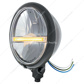 Black 5-3/4" Motorcycle Headlight 9 LED Bulb With Amber LED Light Bar