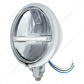 Chrome 5-3/4" Motorcycle Headlight 9 LED Bulb With White LED Light Bar - Bottom Mount