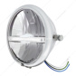 Chrome 5-3/4" Motorcycle Headlight 9 LED Bulb With White LED Light Bar - Side Mount