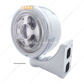 Stainless Steel Bullet Half Moon Headlight LED Projection Headlight & LED Turn Signal - Clear Lens