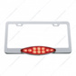 Chrome License Plate Frame With 10 LED Cats Eye Light - Red LED/Red Lens